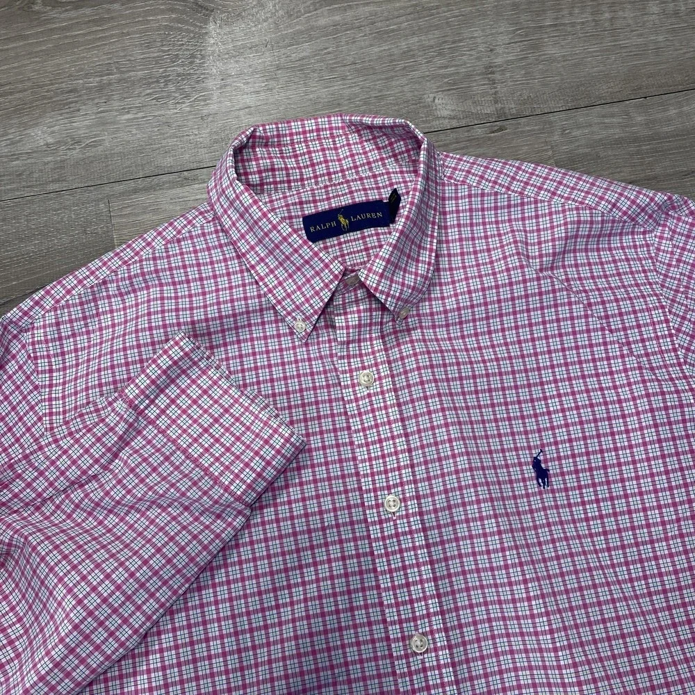 Ralph Lauren Shirt Mens XL Pink White Blue Check Button Down Long Sleeve Pony - Picture 3 of 7